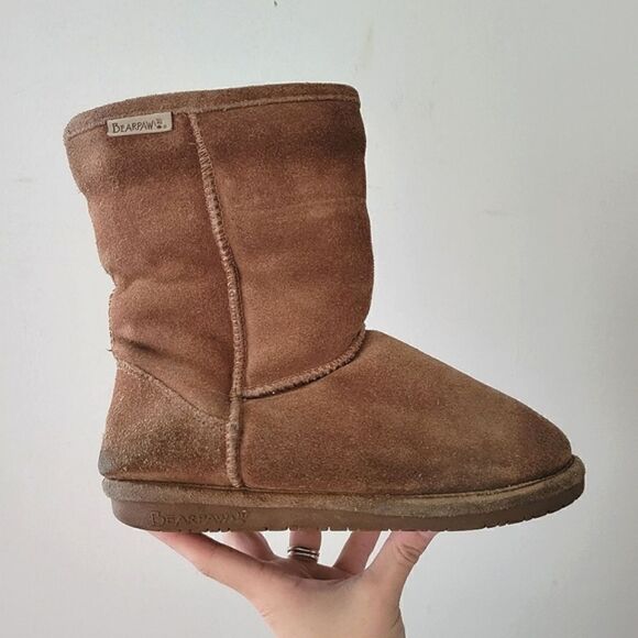Bearpaw Emma Boots Suede Sheepskin Lining 7 Brown - Picture 1 of 12